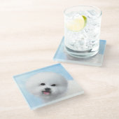 Bichon Frise-schildering - Cute Original Dog Art Glazen Onderzetter (Schuin)
