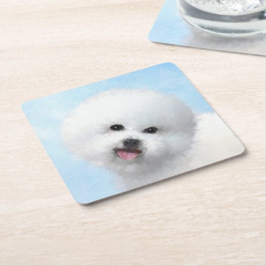 Bichon Frise-schildering - Cute Original Dog Art Kartonnen Onderzetters (Schuin)