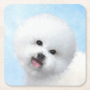 Bichon Frise-schildering - Cute Original Dog Art Kartonnen Onderzetters
