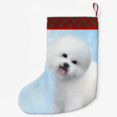 Bichon Frise-schildering - Cute Original Dog Art Kleine Kerstsok (Achterkant)