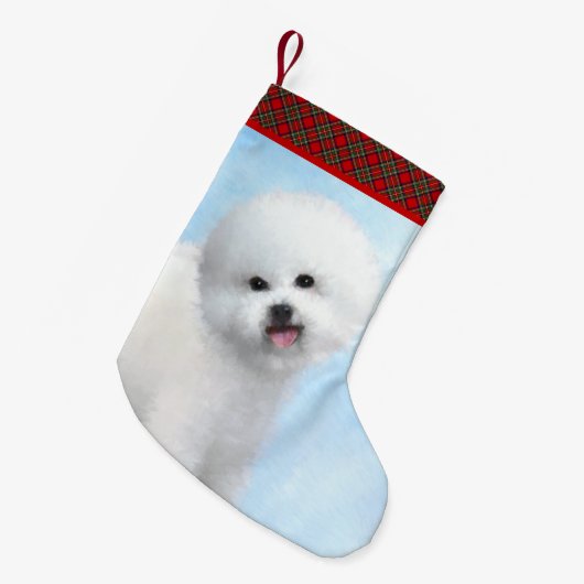 Bichon Frise-schildering - Cute Original Dog Art Kleine Kerstsok (Voorkant (Hangend))