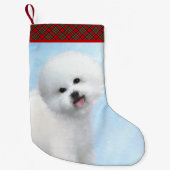 Bichon Frise-schildering - Cute Original Dog Art Kleine Kerstsok (Voorkant)