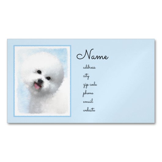 Bichon Frise-schildering - Cute Original Dog Art Magnetisch Visitekaartje (Voorkant)
