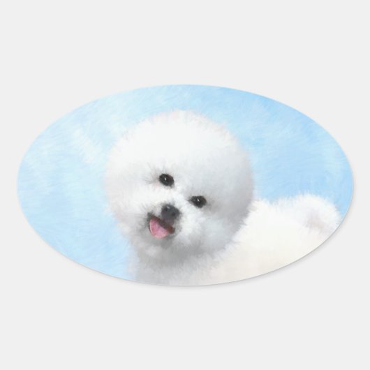 Bichon Frise-schildering - Cute Original Dog Art Ovale Sticker (Voorkant)