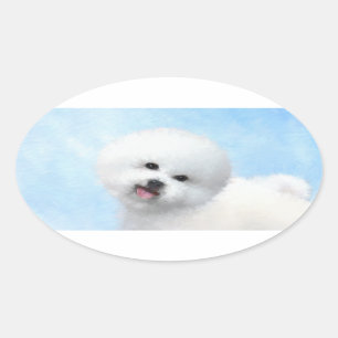 Bichon Frise-schildering - Cute Original Dog Art Ovale Sticker