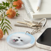 Bichon Frise-schildering - Cute Original Dog Art Sleutelhanger (Voorkant Rechts)