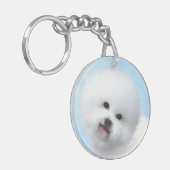 Bichon Frise-schildering - Cute Original Dog Art Sleutelhanger (Voorkant Links)
