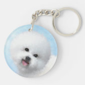 Bichon Frise-schildering - Cute Original Dog Art Sleutelhanger (Achterkant)