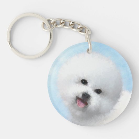 Bichon Frise-schildering - Cute Original Dog Art Sleutelhanger (Voorkant)