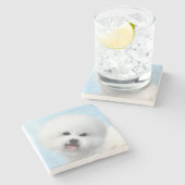Bichon Frise-schildering - Cute Original Dog Art Stenen Onderzetter (Zijkant)