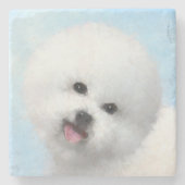 Bichon Frise-schildering - Cute Original Dog Art Stenen Onderzetter (Voorkant)