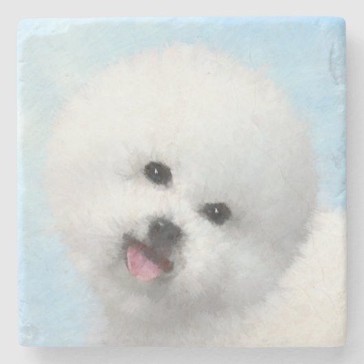 Bichon Frise-schildering - Cute Original Dog Art Stenen Onderzetter (Voorkant)