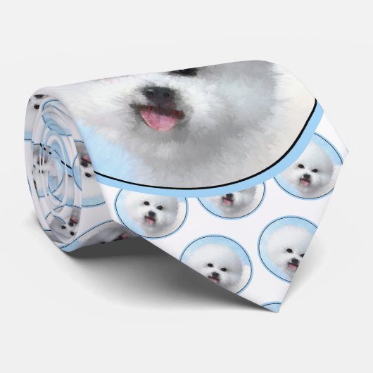 Bichon Frise-schildering - Cute Original Dog Art Stropdas (Opgerold)
