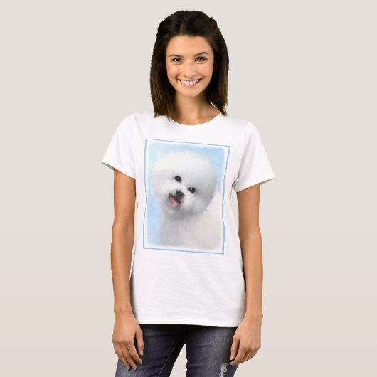 Bichon Frise-schildering - Cute Original Dog Art T-shirt (Voorkant volledig)