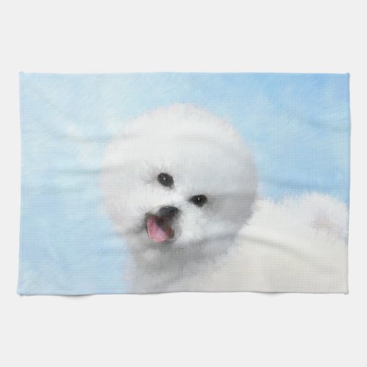 Bichon Frise-schildering - Cute Original Dog Art Theedoek (Horizontaal)