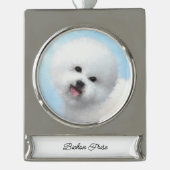 Bichon Frise-schildering - Cute Original Dog Art Verzilverd Banner Ornament (Voorkant)
