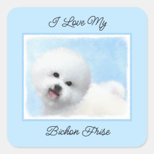 Bichon Frise-schildering - Cute Original Dog Art Vierkante Sticker