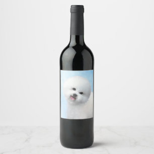 Bichon Frise-schildering - Cute Original Dog Art Wijn Etiket
