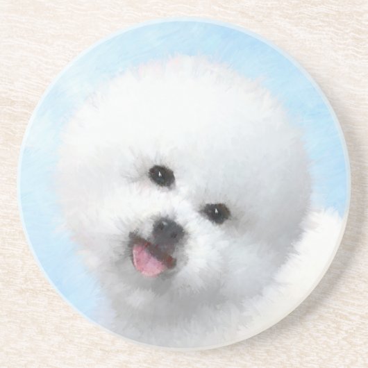 Bichon Frise-schildering - Cute Original Dog Art Zandsteen Onderzetter (Voorkant)