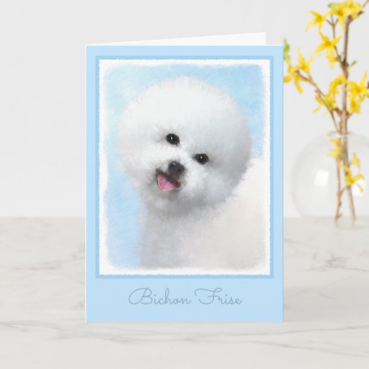 Bichon Frise-schildering - Kute Original Dog Art Kaart (Gele Bloem)