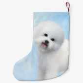 Bichon Frise-schildering - Kute Original Dog Art Kleine Kerstsok (Achterkant)