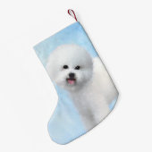 Bichon Frise-schildering - Kute Original Dog Art Kleine Kerstsok (Achterkant (Hangend))