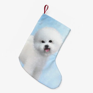 Bichon Frise-schildering - Kute Original Dog Art Kleine Kerstsok