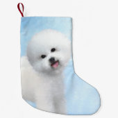 Bichon Frise-schildering - Kute Original Dog Art Kleine Kerstsok (Voorkant)