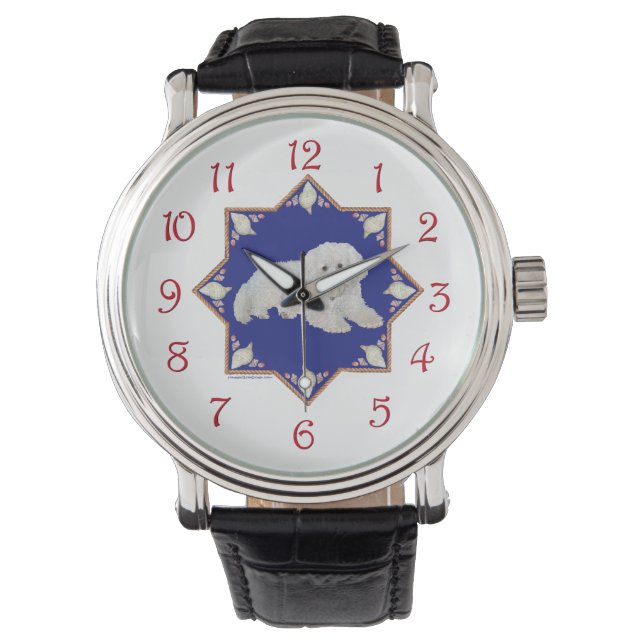 Bichon Frise Seashells Horloge (Voorkant)