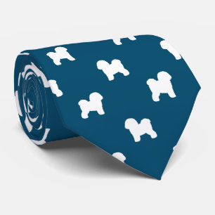 Bichon Frise Silhouettes Pattern Blue en White Stropdas