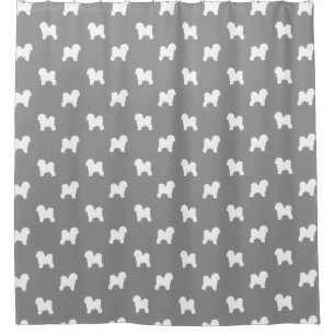 Bichon Frise Silhouettes Pattern Grey Douchegordijn