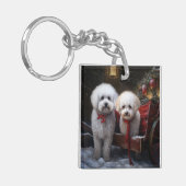 Bichon Frise Sneeuw Slede Kerst Decoratie Sleutelhanger (Voorkant Links)
