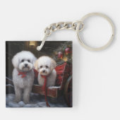 Bichon Frise Sneeuw Slede Kerst Decoratie Sleutelhanger (Achterkant)