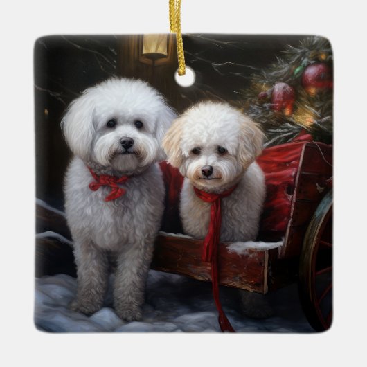 Bichon Frise Sneeuw slee Kerst Decoratie (Voorkant)