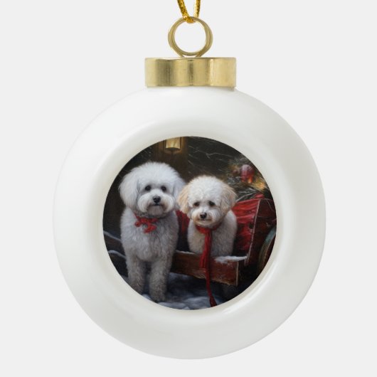 Bichon Frise Sneeuw slee Kerst Decoratie (Voorkant)