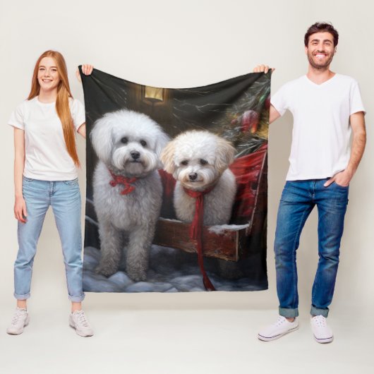 Bichon Frise Sneeuw slee Kerst Decoratie Fleece Deken (In situ)