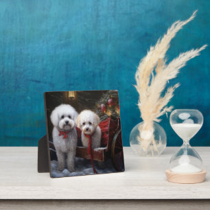 Bichon Frise Sneeuw slee Kerst Decoratie Fotoplaat