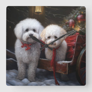 Bichon Frise Sneeuw slee Kerstmis Decoratie Vierkante Klok