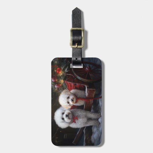 Bichon Frise Snowy Sleigh Kerst Decor Bagagelabel (Voorkant verticaal)