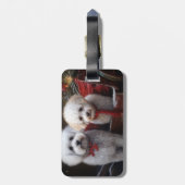 Bichon Frise Snowy Sleigh Kerst Decor Bagagelabel (Achterkant verticaal)