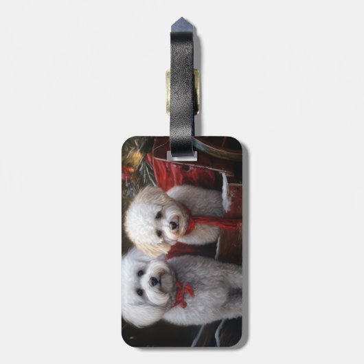 Bichon Frise Snowy Sleigh Kerst Decor Bagagelabel (Achterkant verticaal)