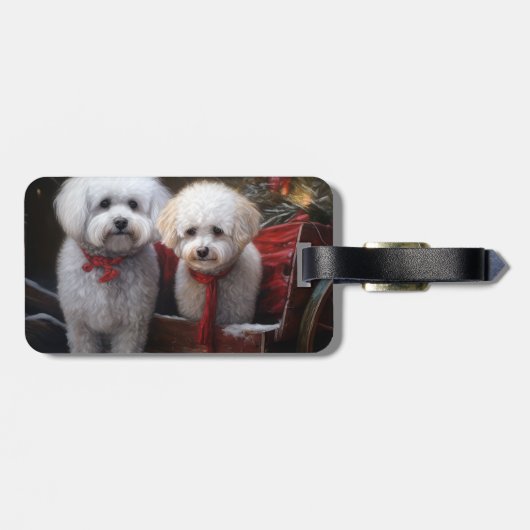 Bichon Frise Snowy Sleigh Kerst Decor Bagagelabel (Achterkant horizontaal)