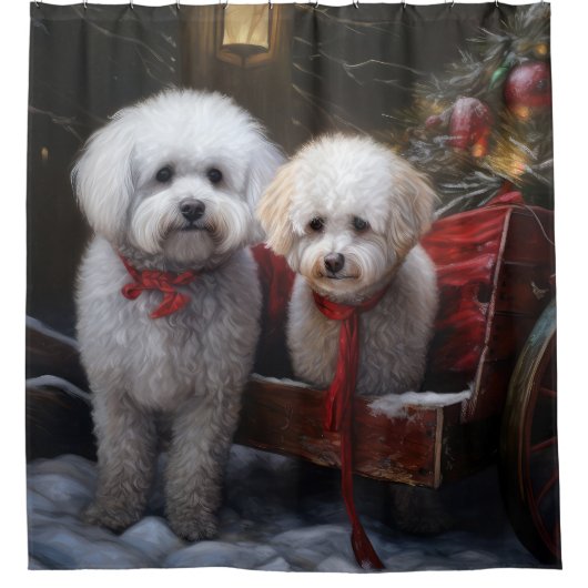 Bichon Frise Snowy Sleigh Kerst Decor Douchegordijn (Voorkant)