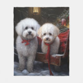 Bichon Frise Snowy Sleigh Kerst Decor Fleece Deken (Voorkant)