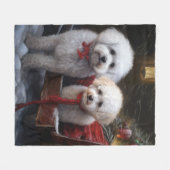 Bichon Frise Snowy Sleigh Kerst Decor Fleece Deken (Voorkant (Horizontaal))