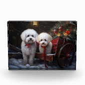 Bichon Frise Snowy Sleigh Kerst Decor Fotoblokken (Voorkant)