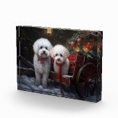 Bichon Frise Snowy Sleigh Kerst Decor Fotoblokken (Rechts)