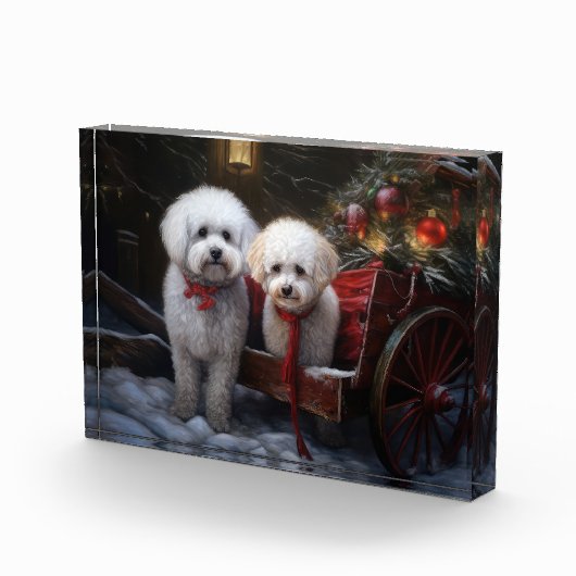 Bichon Frise Snowy Sleigh Kerst Decor Fotoblokken (Rechts)