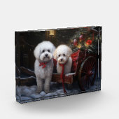 Bichon Frise Snowy Sleigh Kerst Decor Fotoblokken (Links)