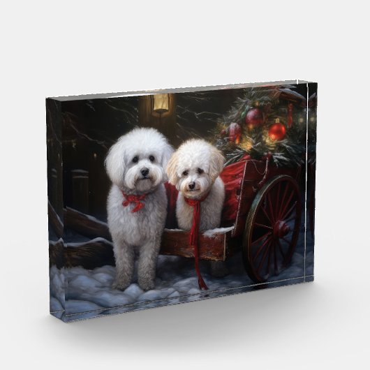 Bichon Frise Snowy Sleigh Kerst Decor Fotoblokken (Links)
